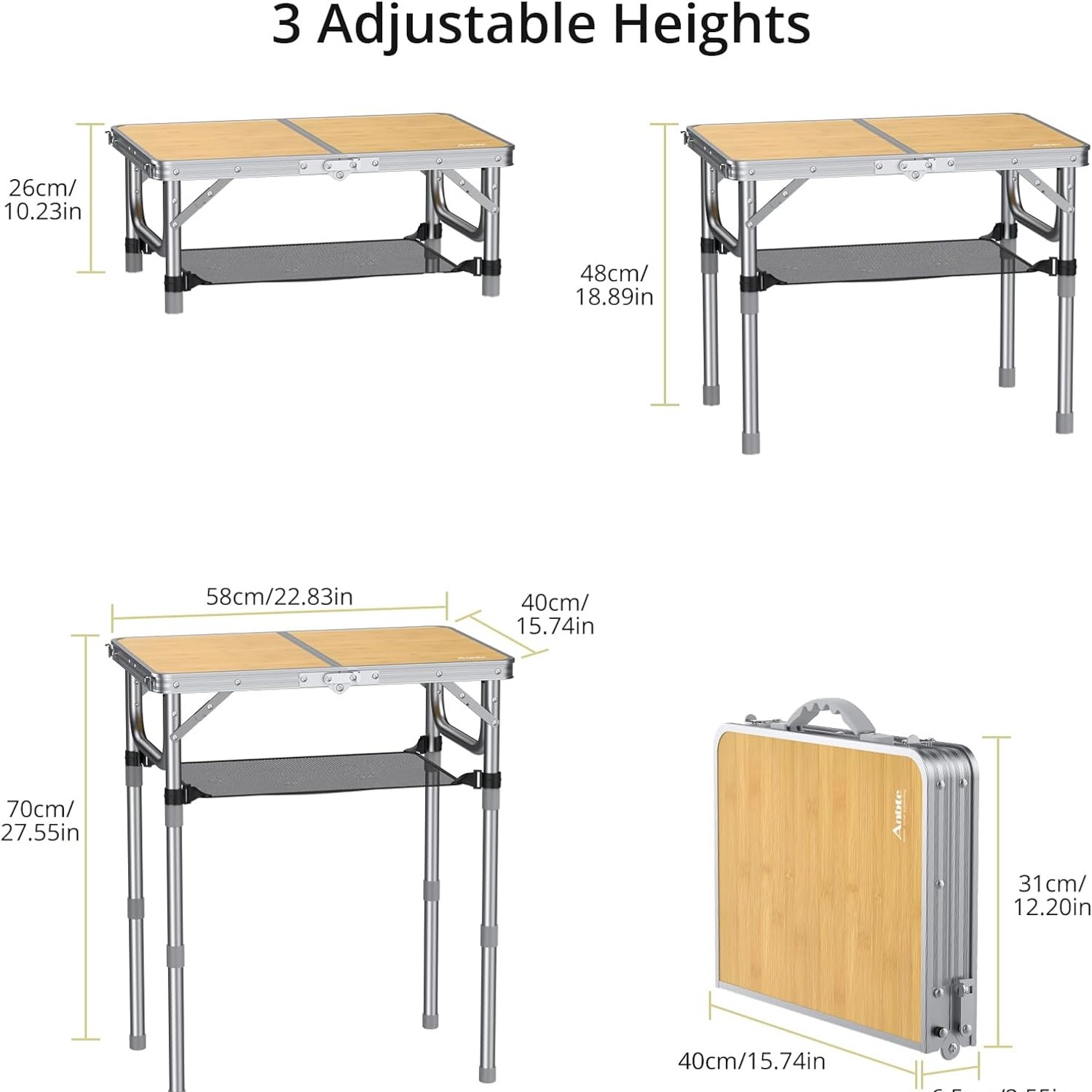 Anbte Adjustable Height Folding Camping Table (2ft): image 4