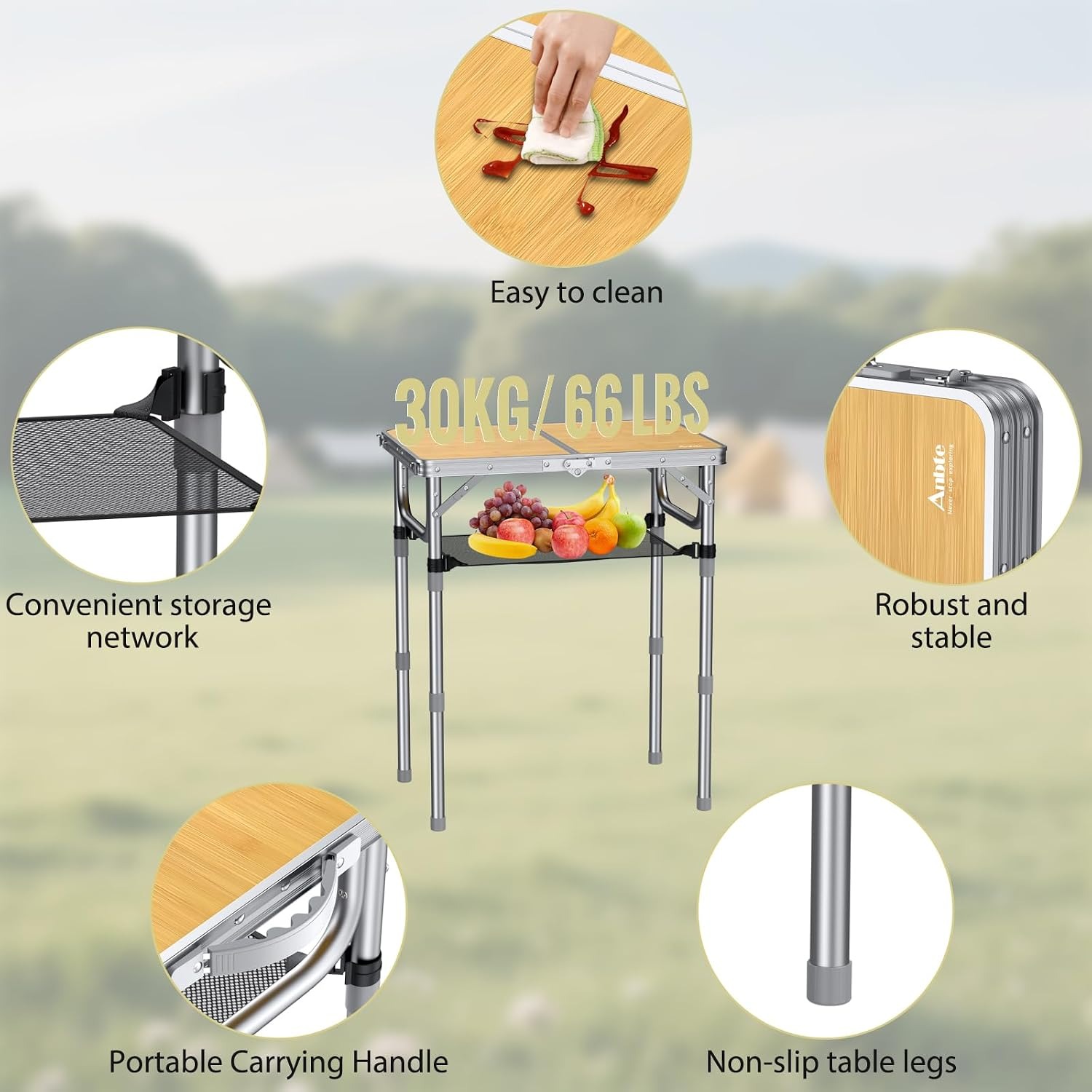 Anbte Adjustable Height Folding Camping Table (2ft): image 6