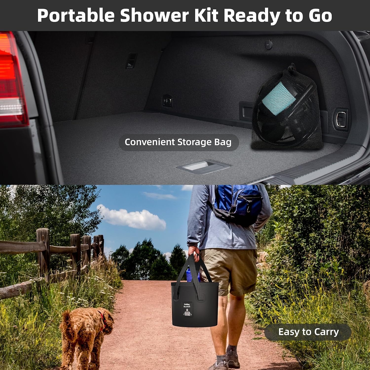 Rechargeable Camp Shower with Collapsible Bucket: image 7