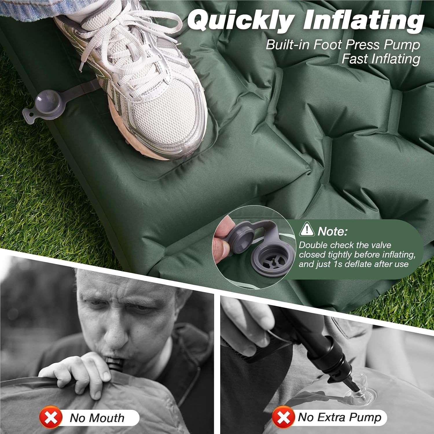 Self Inflating Sleeping Mat with Built-In Foot Pump and Pillow: image 4